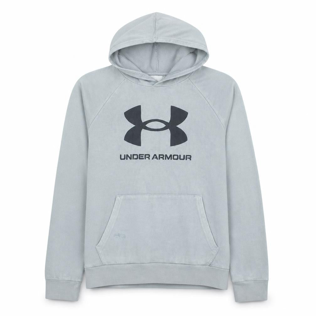 Under Armour Teens Grey Pullover Hoodie YLG Logo Fleece Sportswear