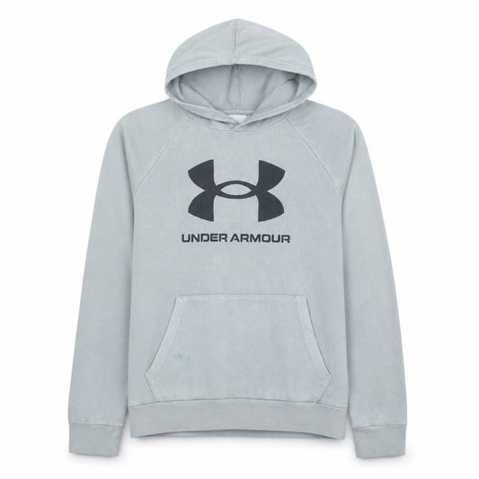Under Mens Armour Grey Pullover Hoodie YLG Logo Fleece Sportswear