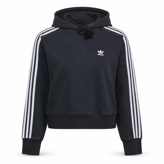 Adidas Women's Black XS Cropped Pullover Hoodie with Stripes