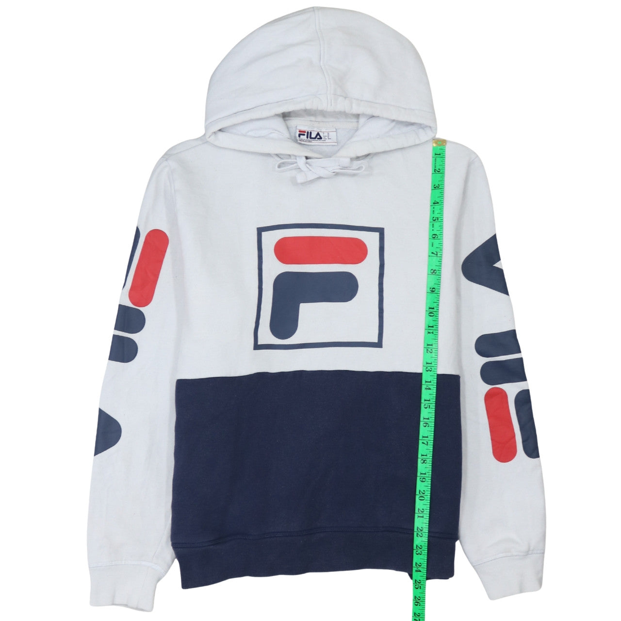 FILA Men's White & Navy Pullover Hoodie M Regular Fit Logo Sportswear