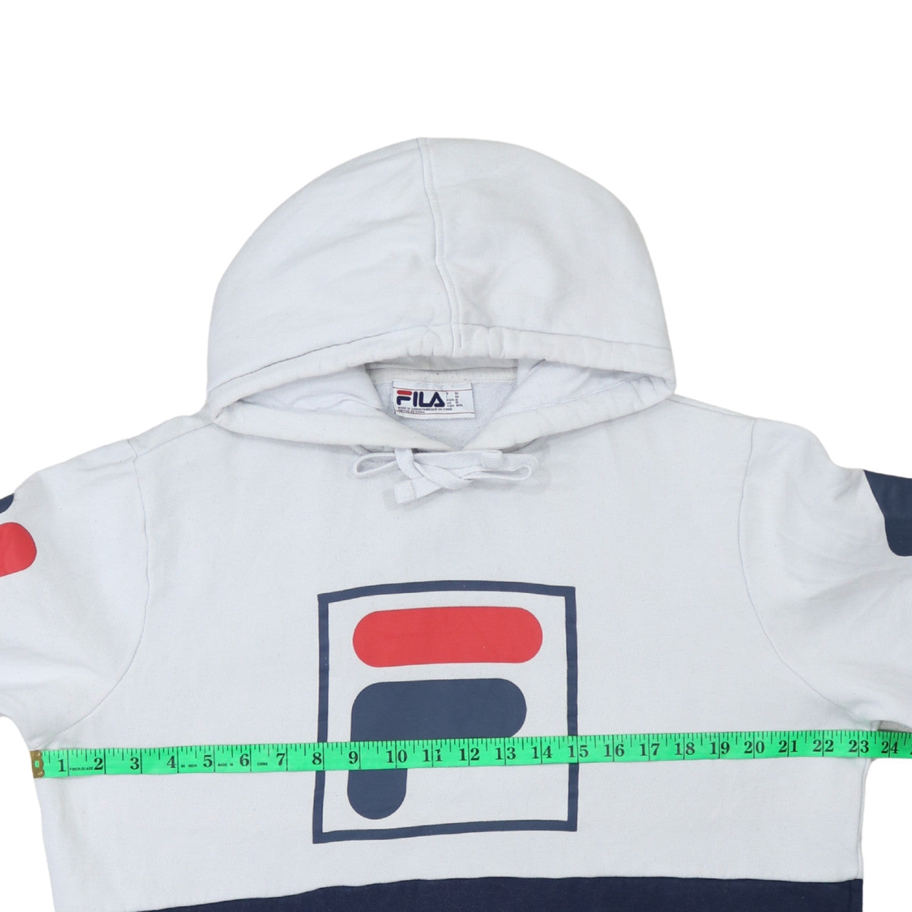 FILA Men's White & Navy Pullover Hoodie M Regular Fit Logo Sportswear