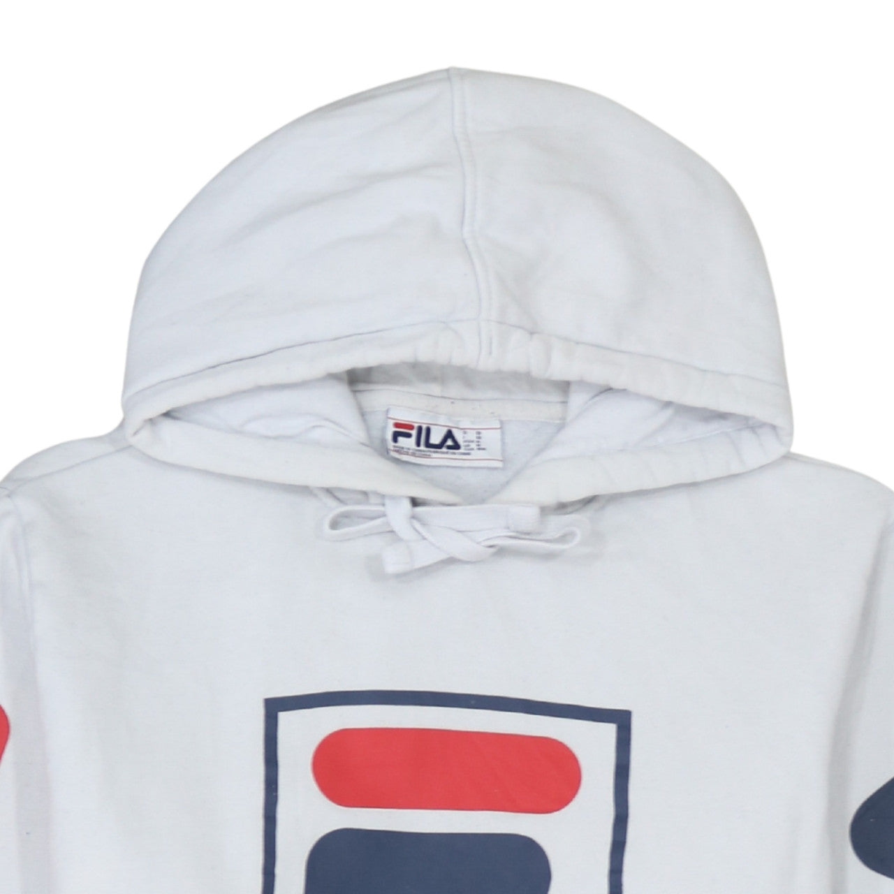 FILA Men's White & Navy Pullover Hoodie M Regular Fit Logo Sportswear