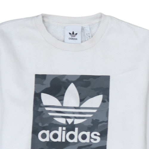 adidas Mens White S Pullover Sweatshirt Crew Neck Graphic Sports