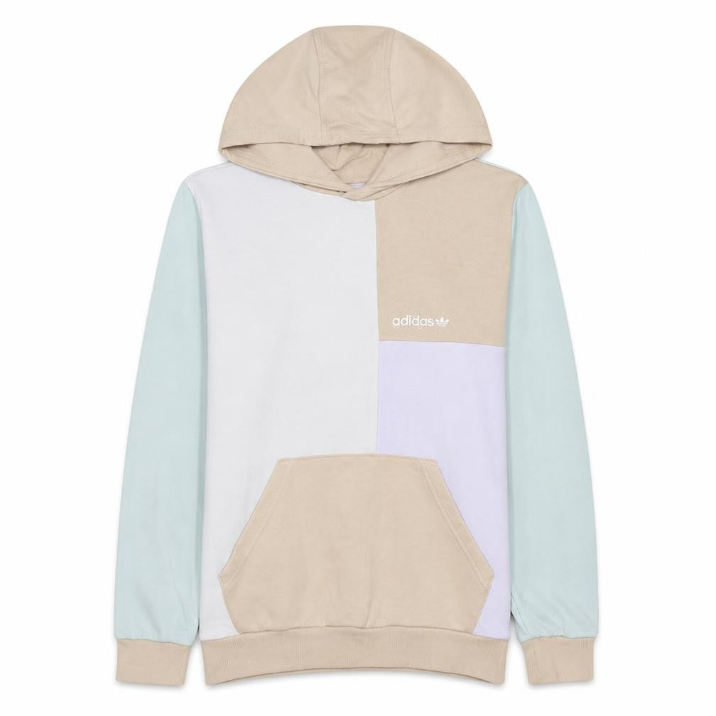 Adidas Girls Beige Colourblock Pullover Hoodie Size 14-15 Years Cotton Blend