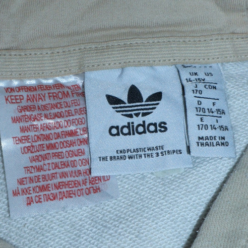 Adidas Girls Beige Colourblock Pullover Hoodie Size 14-15 Years Cotton Blend