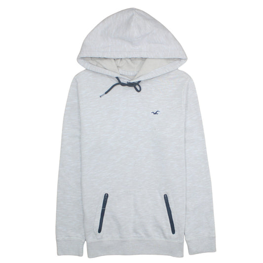 Hollister Men Grey Pullover Hoodie Size M Logo Zip Pocket Casual