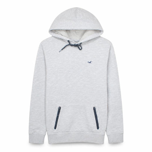 Hollister Men Grey Pullover Hoodie Size M Logo Zip Pocket Casual
