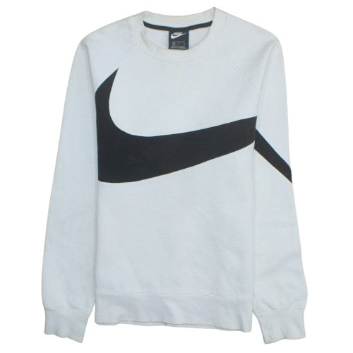 Nike Men White Pullover Sweatshirt L Crew Neck Graphic Logo Sports