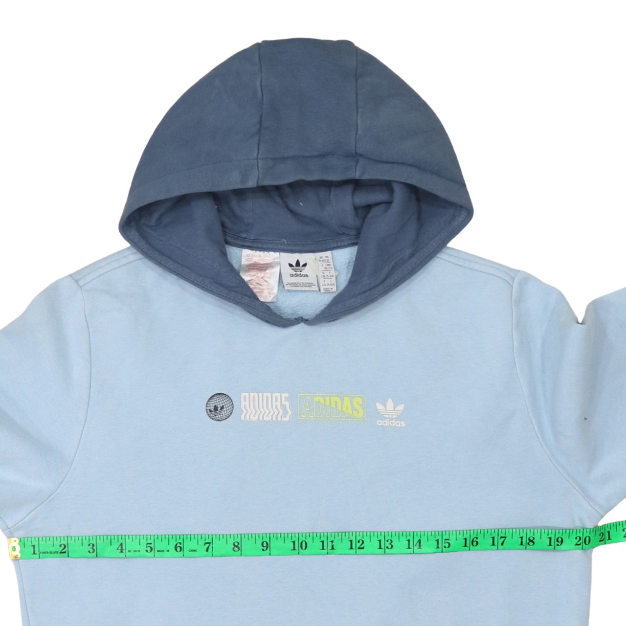 Adidas Boys Blue Graphic Print Pullover Hoodie 15-16 Years Cotton Blend
