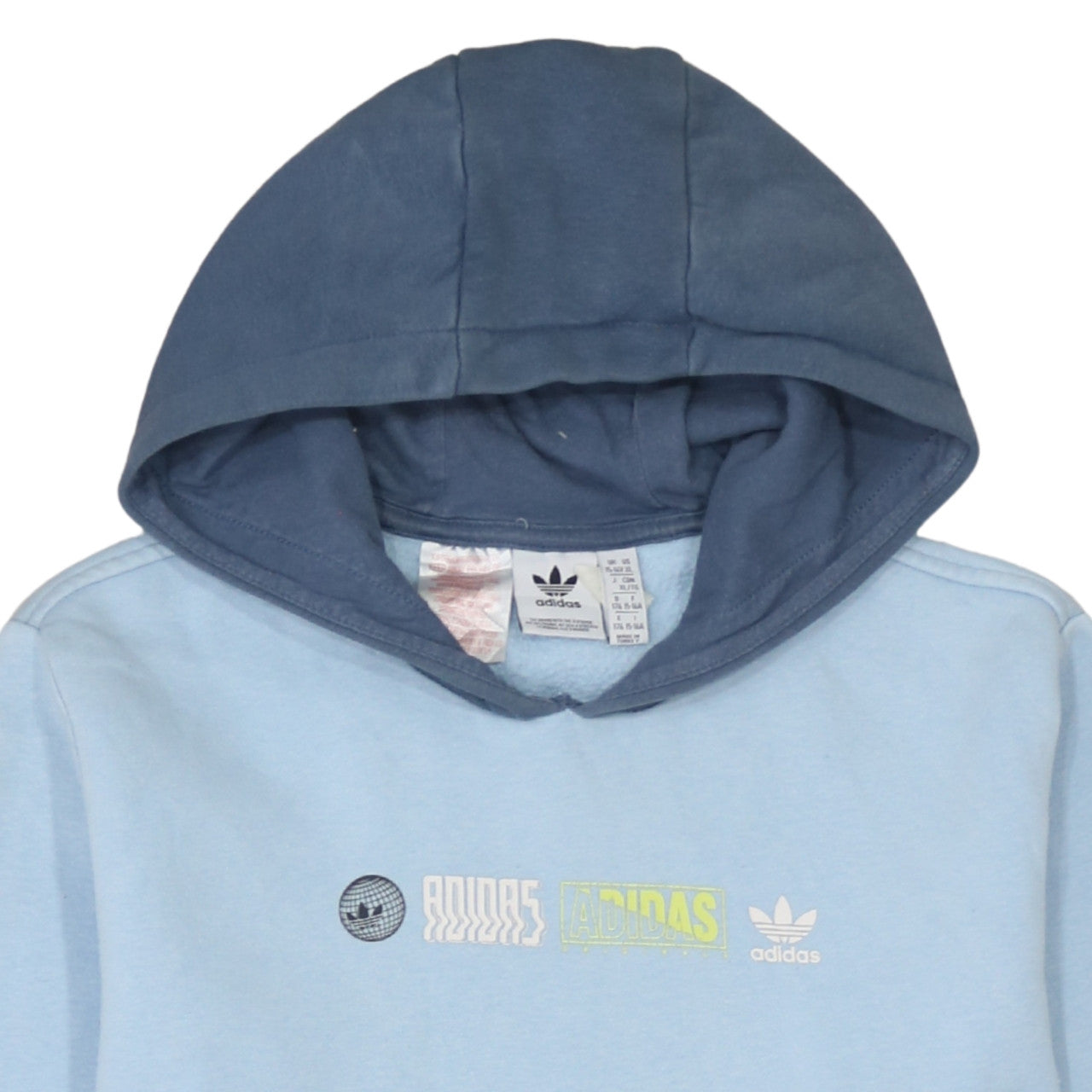 Adidas Boys Blue Graphic Print Pullover Hoodie 15-16 Years Cotton Blend
