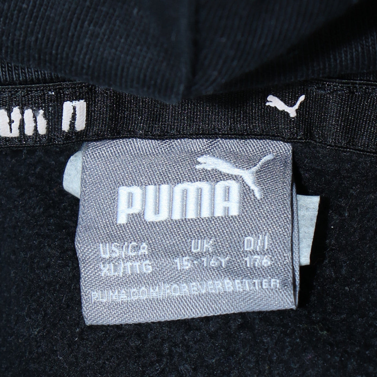 Puma Boys Black Pullover Hoodie 15-16 Years Fleece Logo Sweatshirt