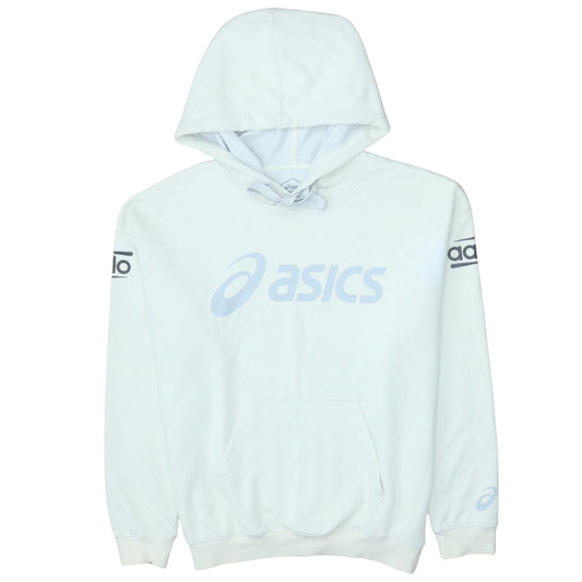 Asics Women White Pullover Hoodie Size L Graphic Print Cotton Blend