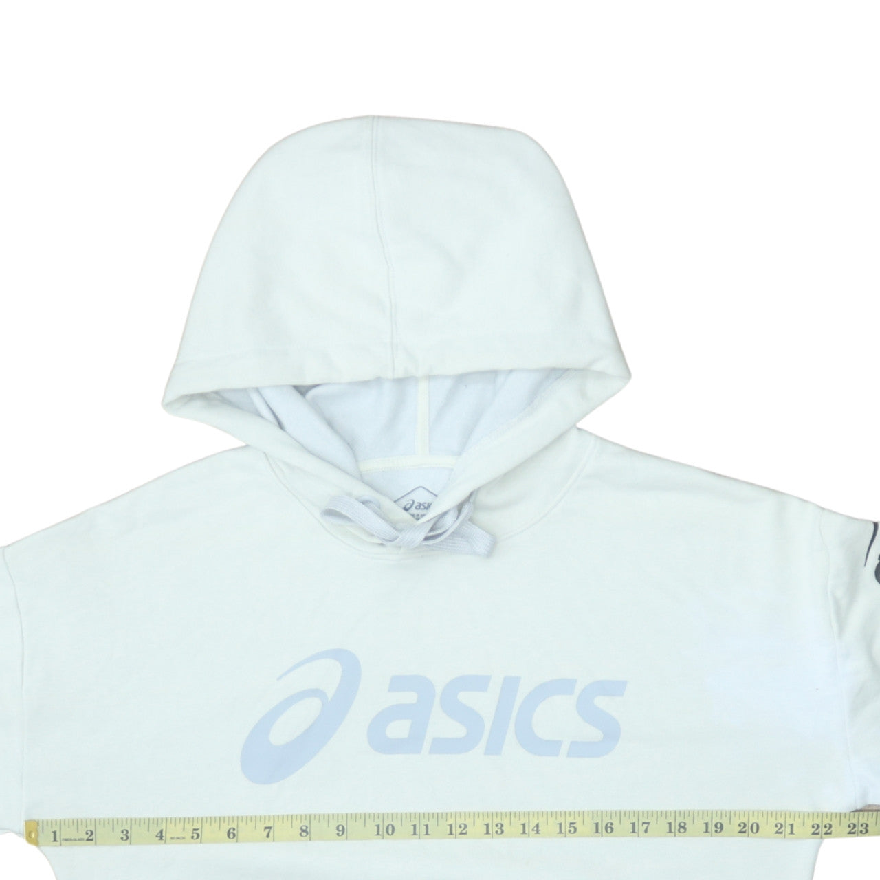 Asics Women White Pullover Hoodie Size L Graphic Print Cotton Blend