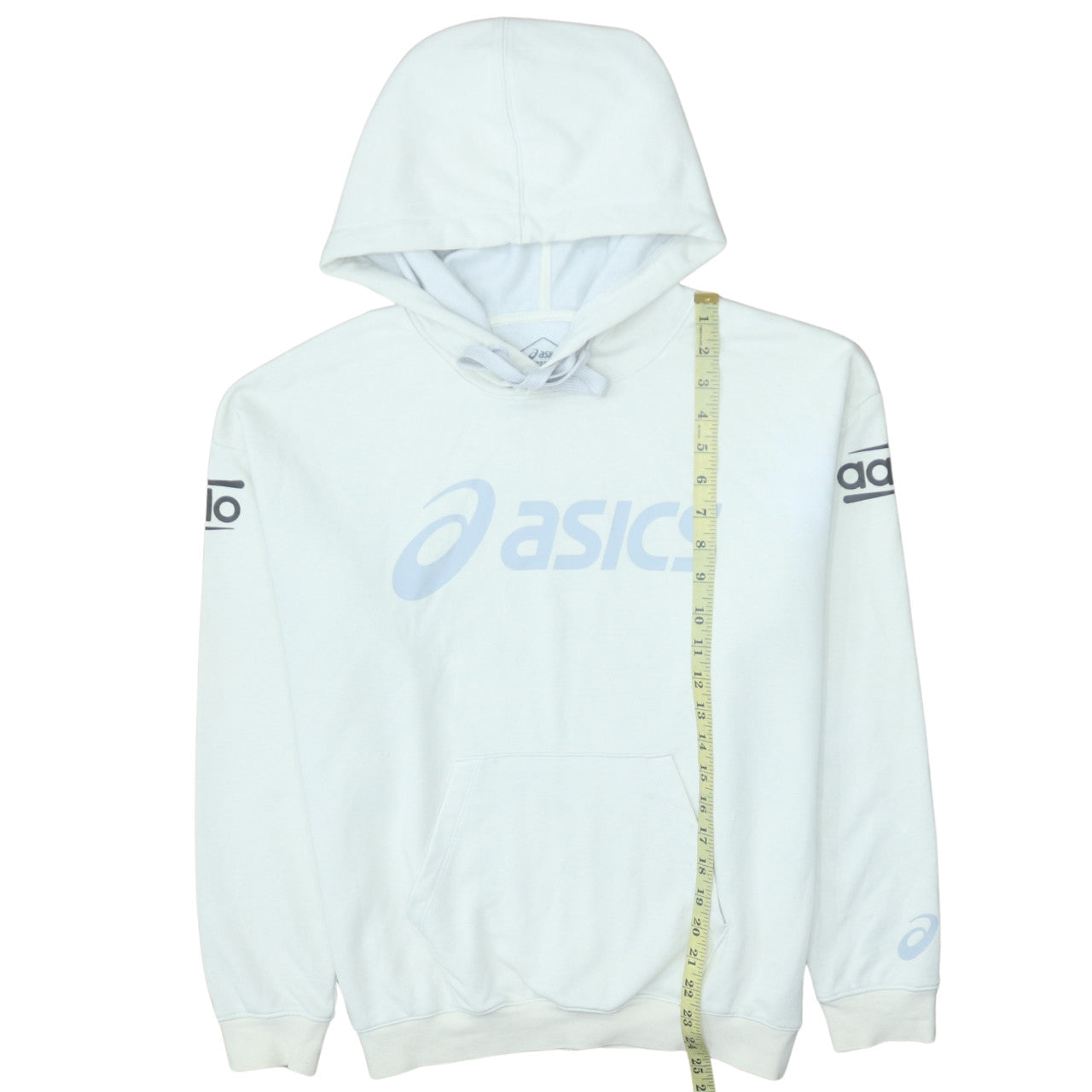 Asics Women White Pullover Hoodie Size L Graphic Print Cotton Blend
