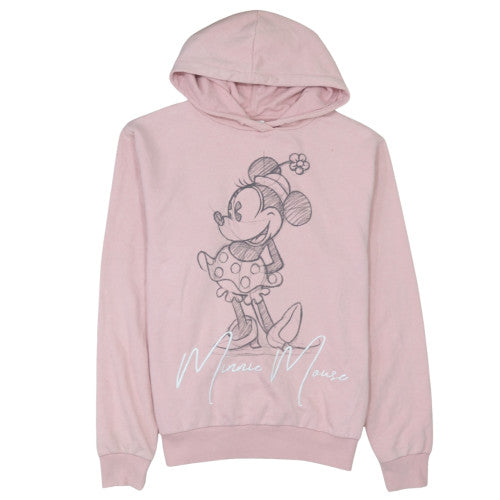 Disney Women Pink Minnie Mouse Pullover Hoodie L Cotton Blend