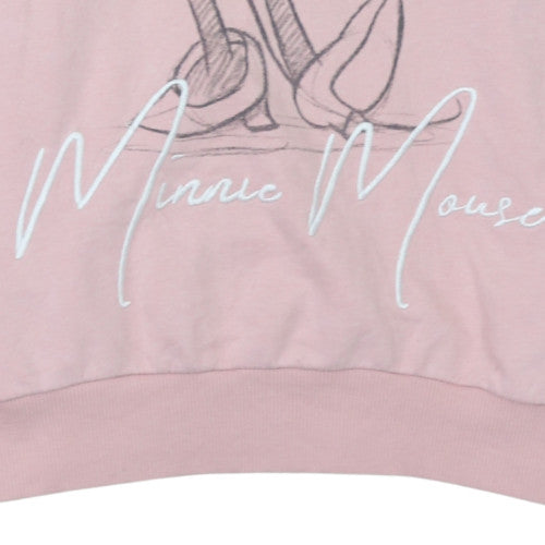 Disney Women Pink Minnie Mouse Pullover Hoodie L Cotton Blend