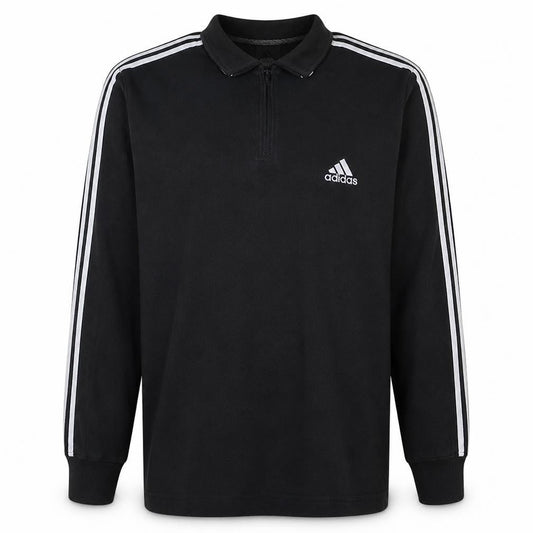 Adidas Men Black L 1/4 Zip Collared Sports Sweatshirt Vintage