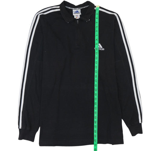 Adidas Men Black L 1/4 Zip Collared Sports Sweatshirt Vintage