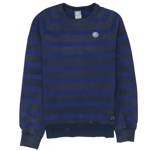 Nike Men's Blue Striped Crew Neck Pullover Sweatshirt S Regular Fit