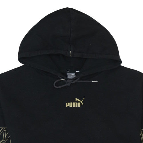Puma Womens Black XL Pullover Hoodie Gold Logo Graphic Sweatshirt