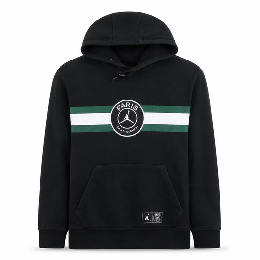 Front view of Jordan Paris Saint-Germain Black Men's Pullover Hoodie M