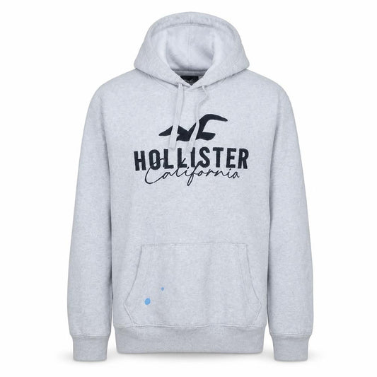 Hollister Men’s Grey Pullover Hoodie Size M Logo Fleece Sweatshirt