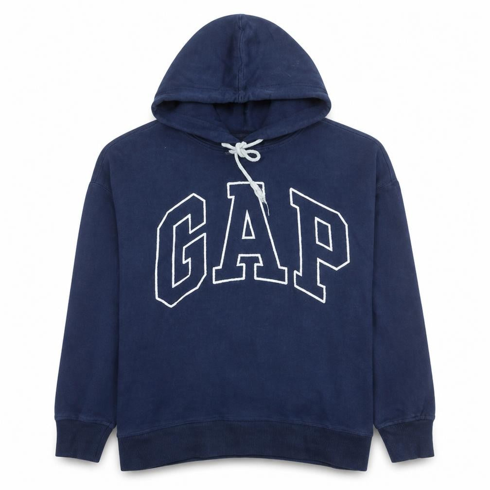 Gap Womens Navy Blue Pullover Hoodie Large Logo Sweatshirt