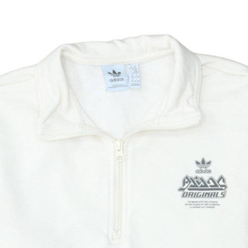 Adidas Boys White 1/2 Zip Fleece Sweatshirt 15-16 Years Originals Logo