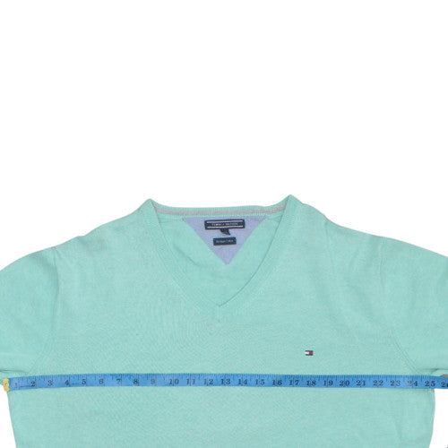 Tommy Hilfiger Men's Green V-Neck Cotton Pullover Jumper M