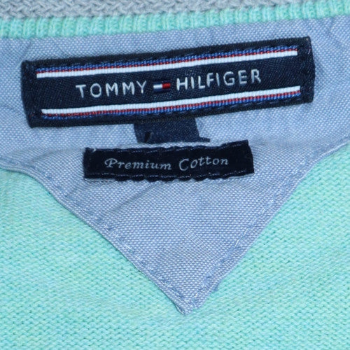 Tommy Hilfiger Men's Green V-Neck Cotton Pullover Jumper M