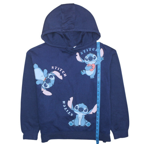 Disney Women Stitch Blue Pullover Hoodie L Graphic Print Cotton Blend