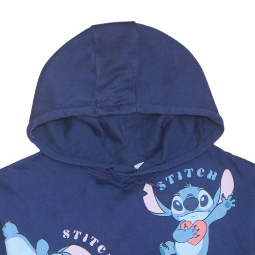 Disney Women Stitch Blue Pullover Hoodie L Graphic Print Cotton Blend