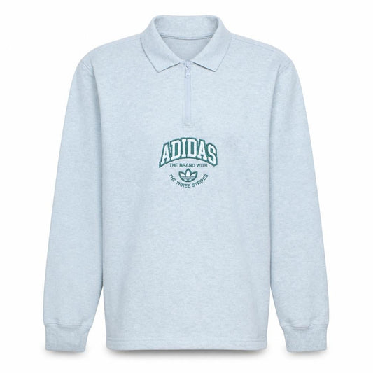 Adidas Men Grey 1/4 Zip Collared Sweatshirt Medium Embroidered Logo