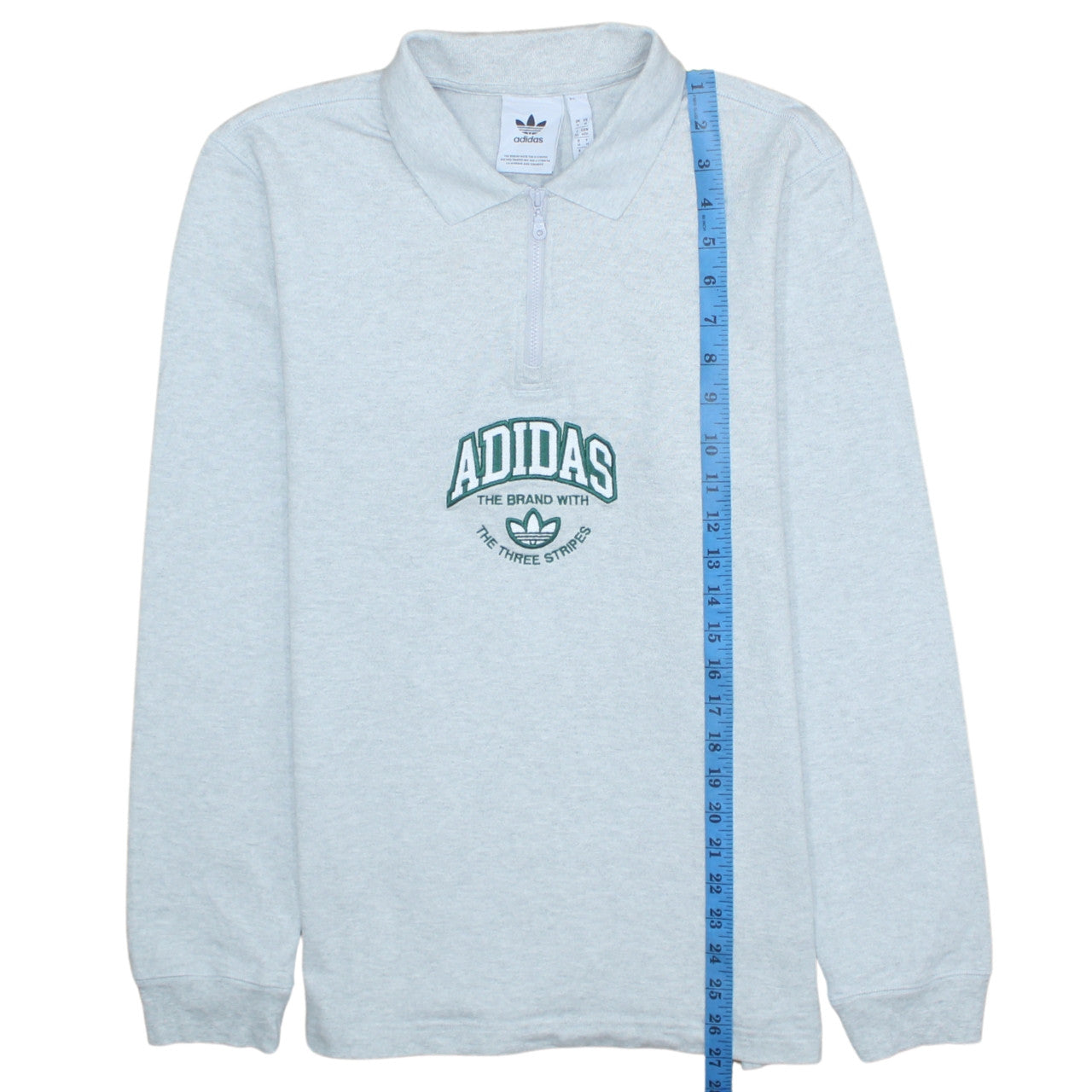 Adidas Men Grey 1/4 Zip Collared Sweatshirt Medium Embroidered Logo