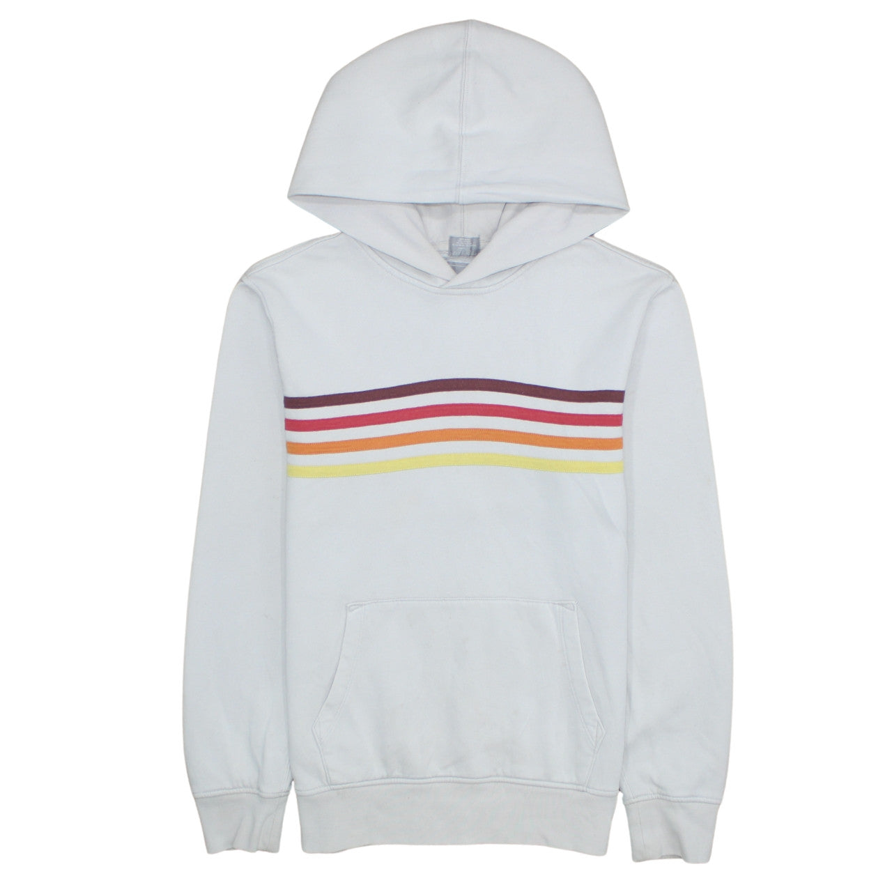 GAP Men's White Pullover Hoodie S Retro Rainbow Stripe Fleece Sweatshirt
