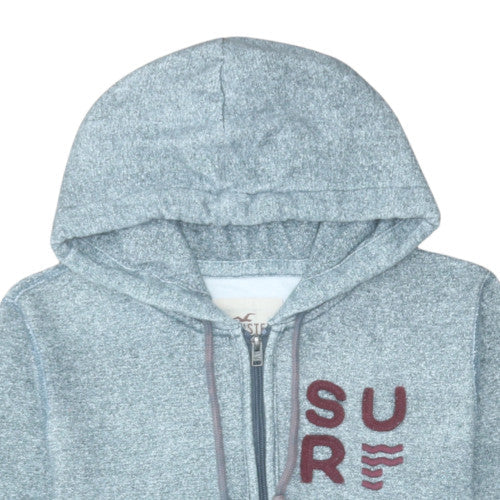 Hollister Men's Grey Full Zip Hoodie M Logo Surf Fleece Sweatshirt