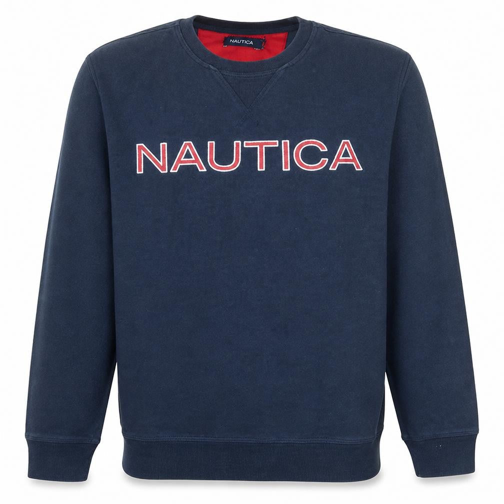 Nautica Men's Blue Crew Neck Pullover Sweatshirt L Embroidered Logo