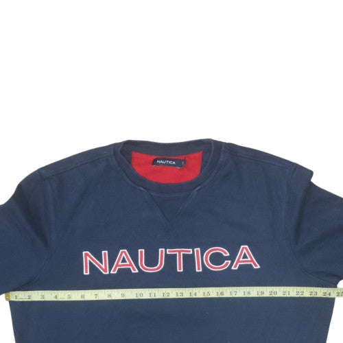 Nautica Men's Blue Crew Neck Pullover Sweatshirt L Embroidered Logo
