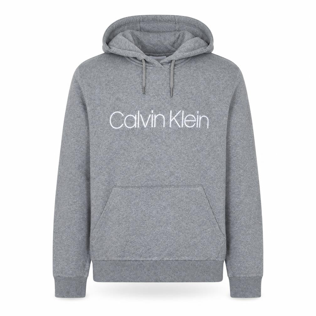 Calvin Klein Men's Grey Pullover Hoodie L Logo Cotton Blend