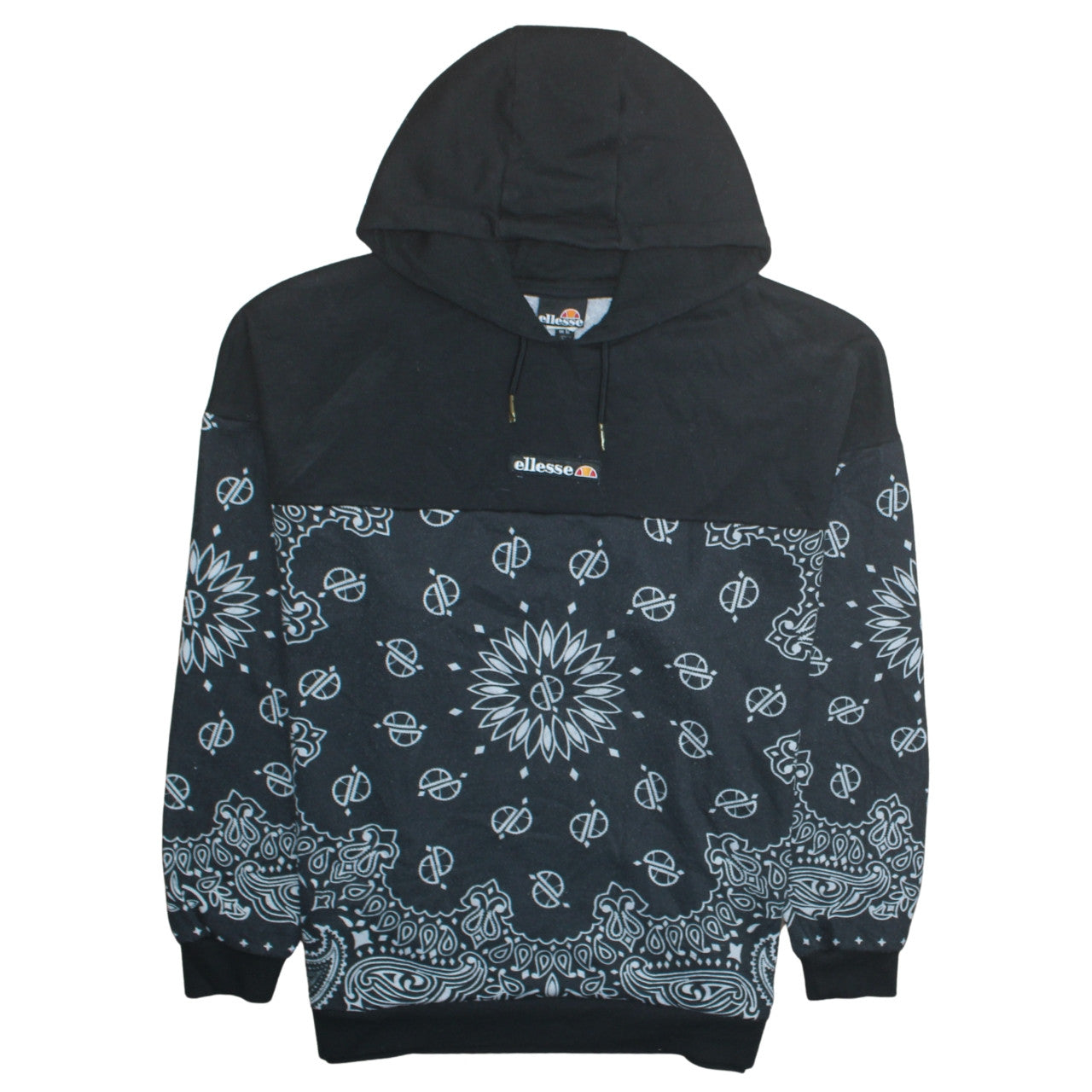 Ellesse Womens Black Paisley Pullover Hoodie Size 12 Polyester