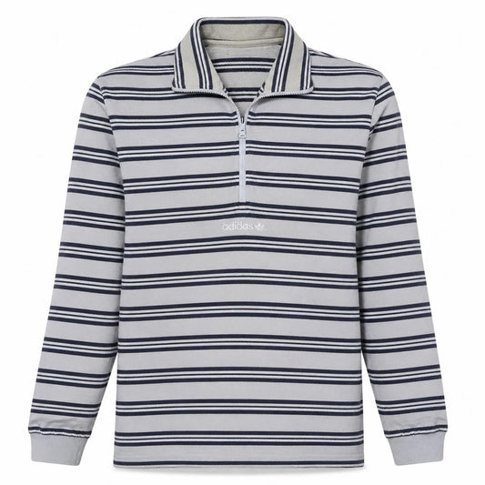 Adidas Mens Grey Striped 1/2 Zip Sweatshirt Size S Long Sleeve