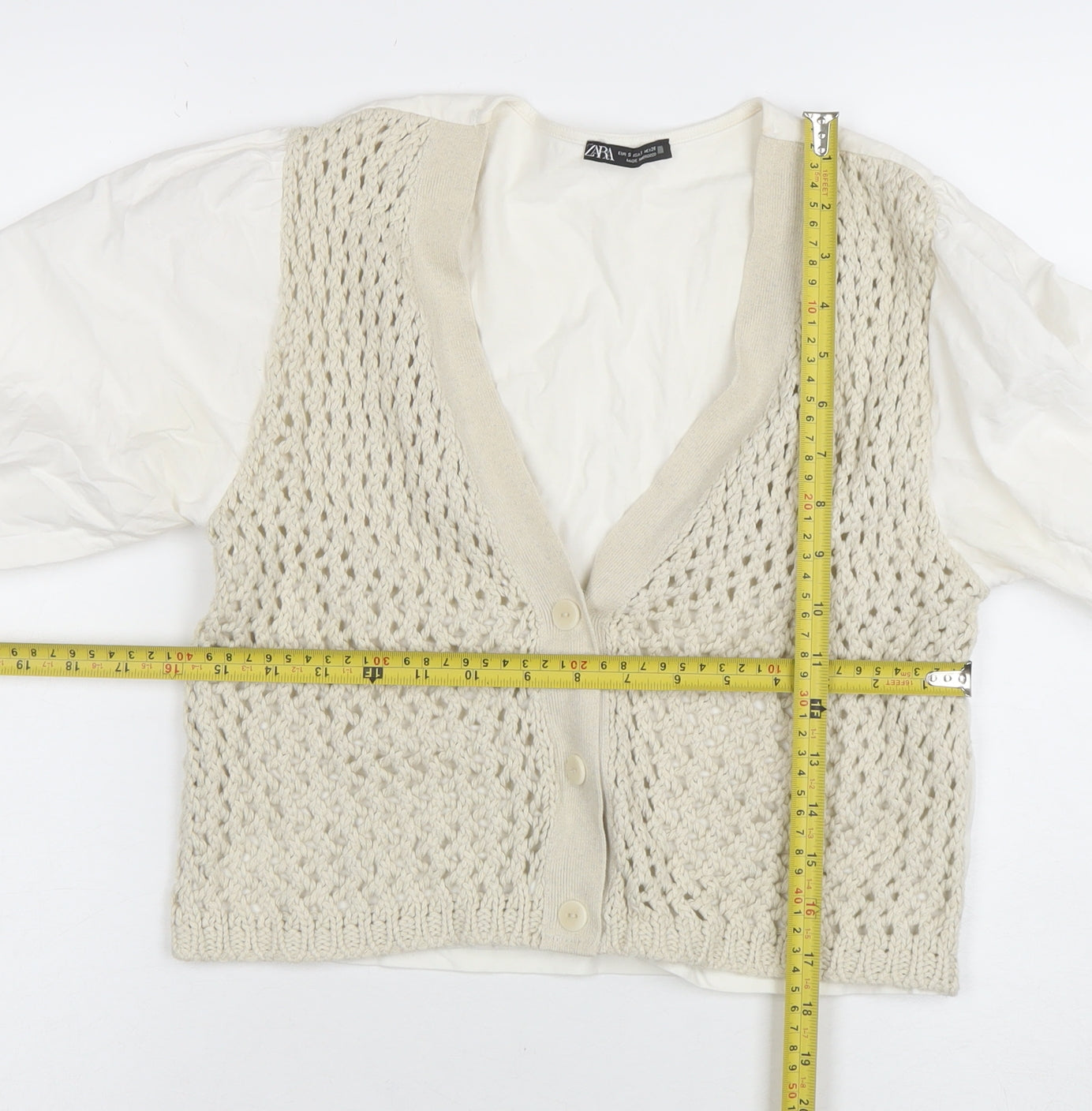 ZARA Women’s Ivory Open-Knit V-Neck Cardigan Size S