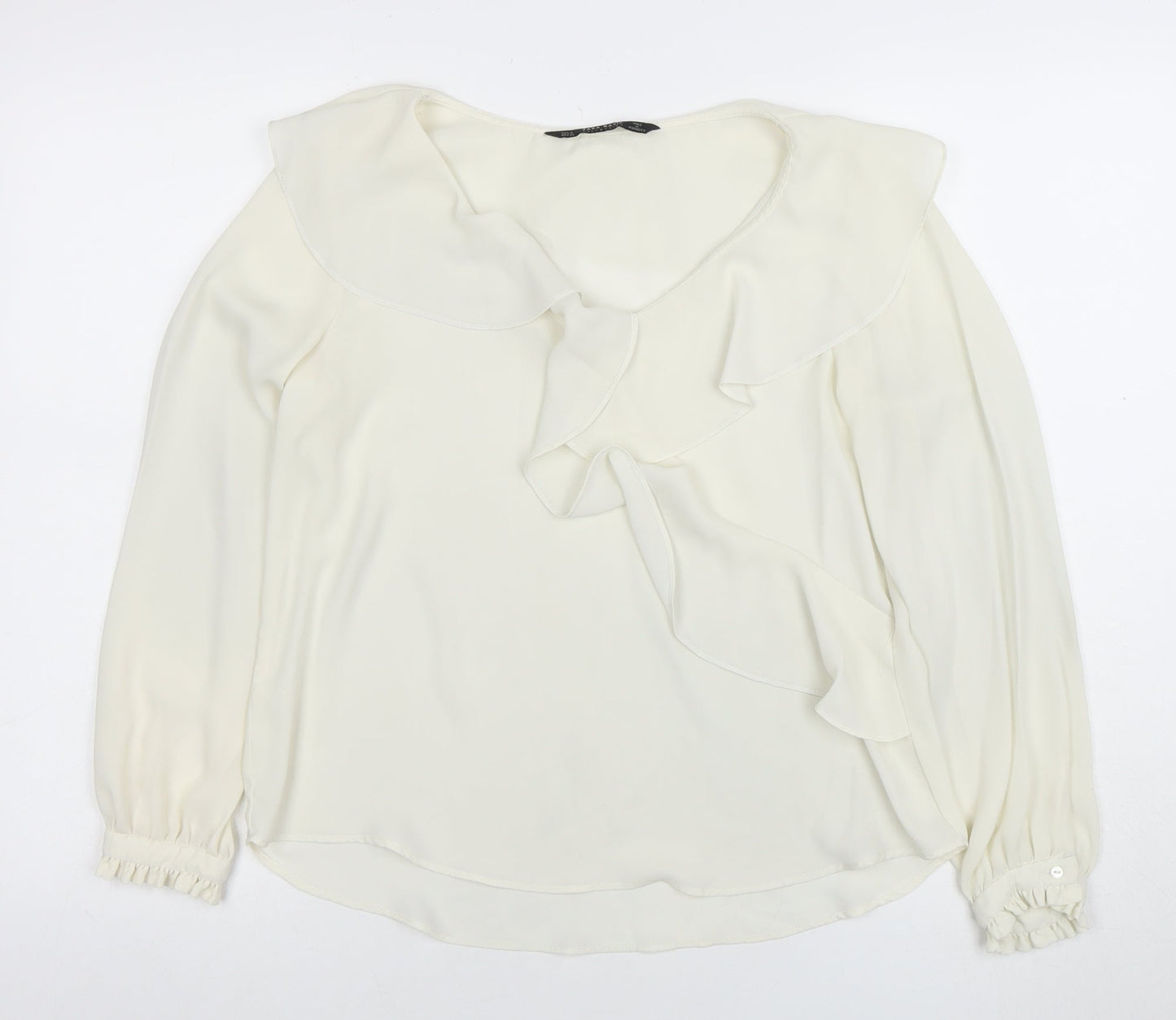 Zara Women Ivory Ruffle Long Sleeve Chiffon Blouse Size S