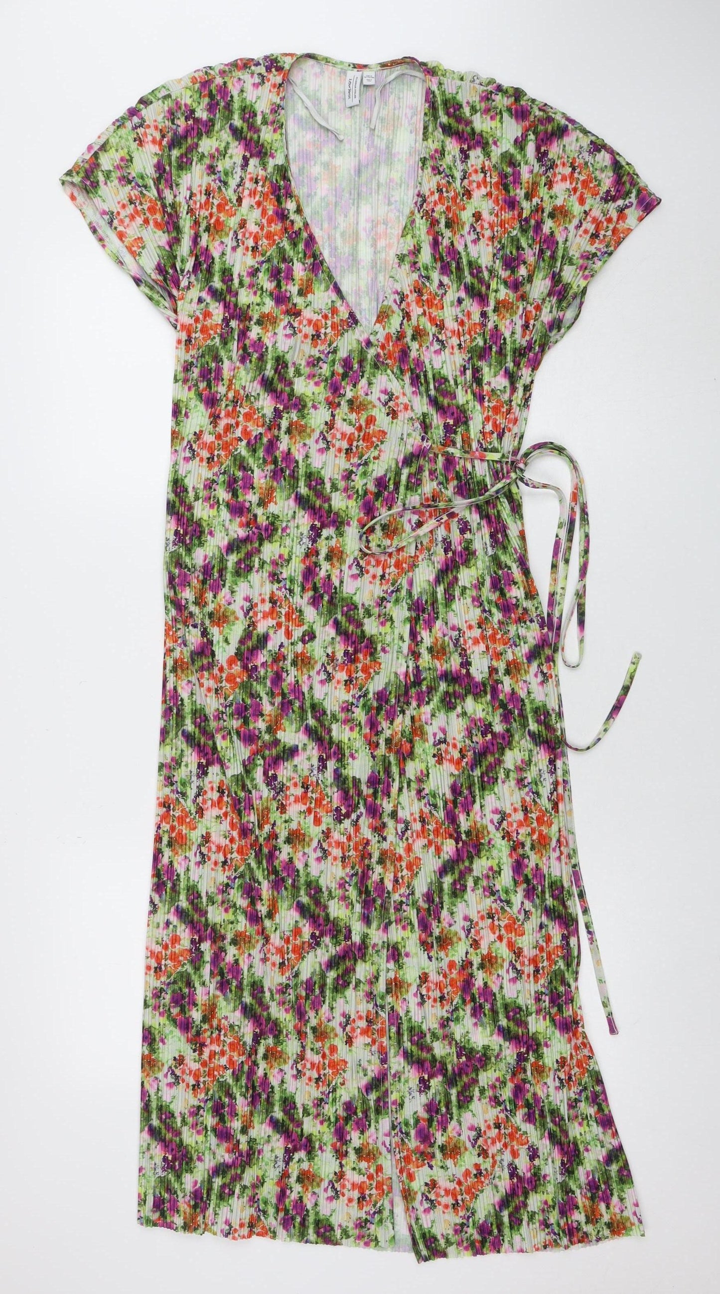 & Other Stories Women’s Multicoloured Floral Wrap Midi Dress Size 14