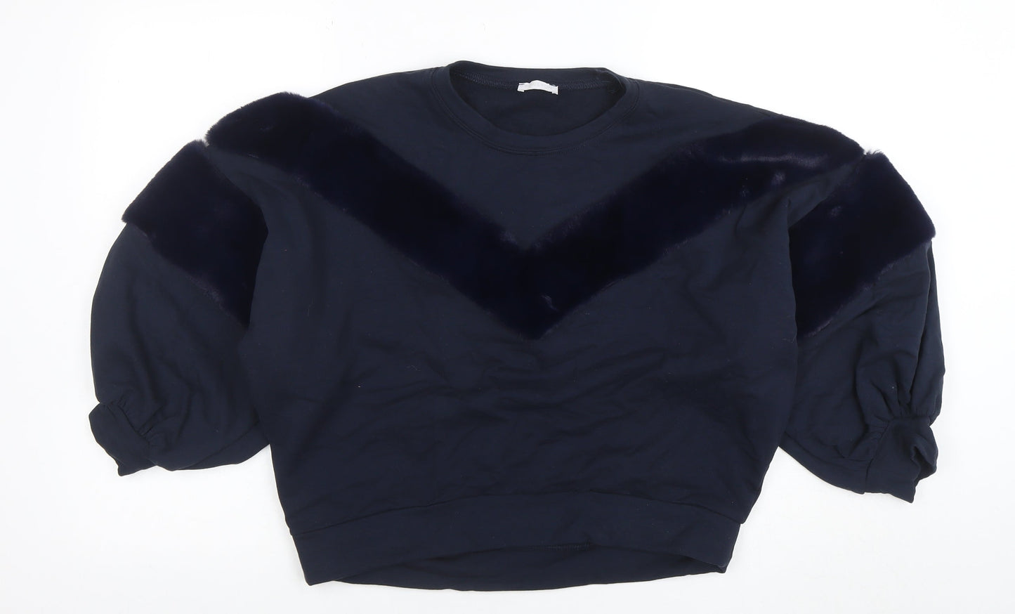 Funky Fun Women Blue Faux Fur Trim Pullover Sweatshirt Size 14