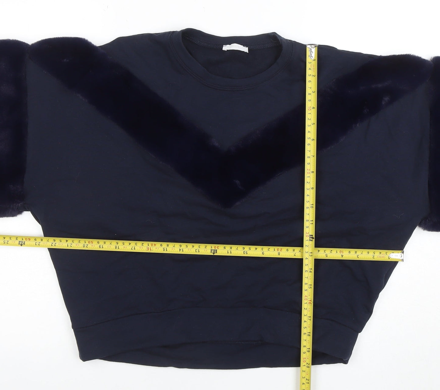 Funky Fun Women Blue Faux Fur Trim Pullover Sweatshirt Size 14