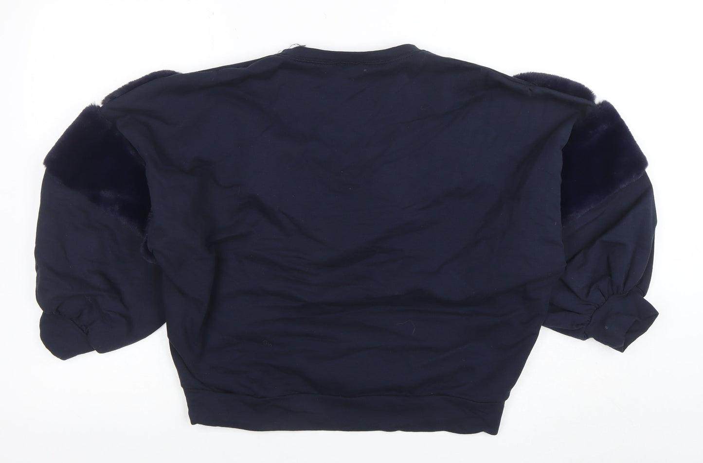 Funky Fun Women Blue Faux Fur Trim Pullover Sweatshirt Size 14