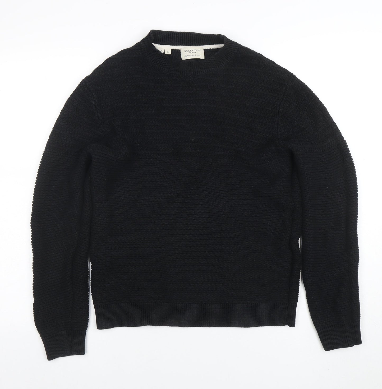 Selected Homme Men’s Black Cotton Knit Pullover Jumper Size M