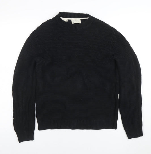 Selected Homme Men’s Black Cotton Knit Pullover Jumper Size M
