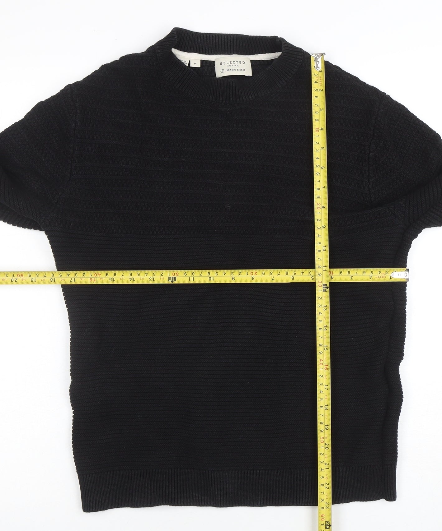 Selected Homme Men’s Black Cotton Knit Pullover Jumper Size M